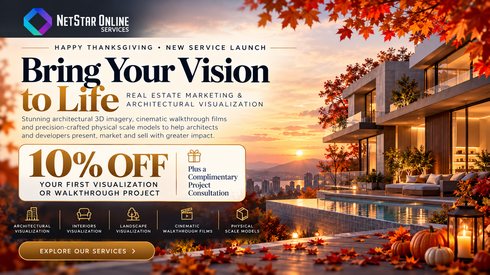 NetStar Real Estate Marketing and Architectural Visualization launch banner